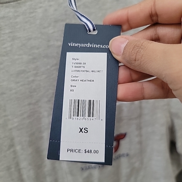 Vineyard Vines Crew Neck Football Tee Men's XSmall Gray Long Sleeve 100% Cotton - Picture 4 of 5